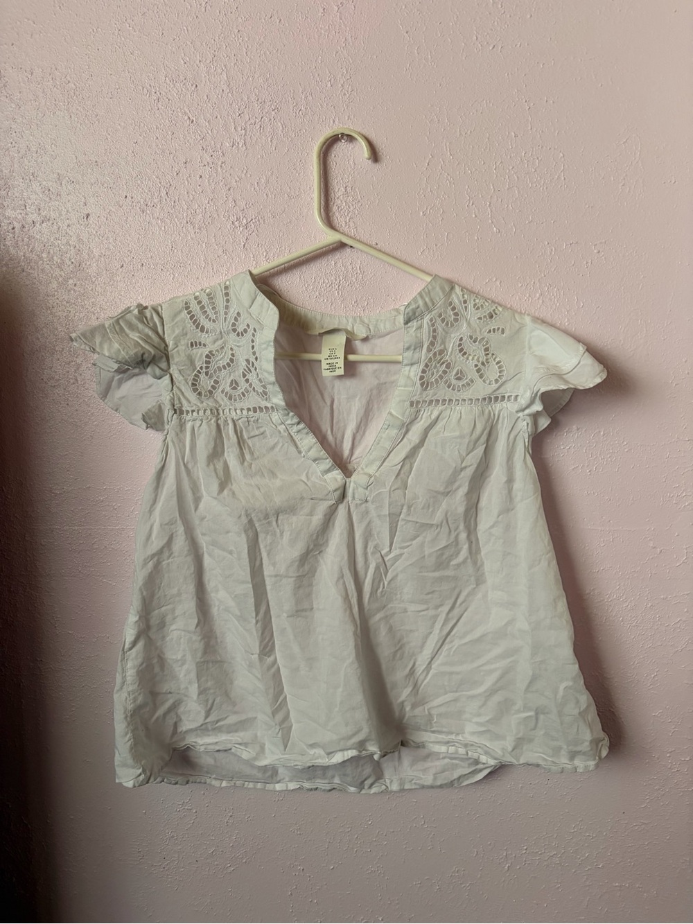 H&M White Eyelet Flutter-Sleeve Blouse